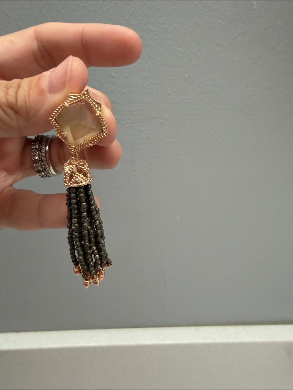 Kendra Scott Rose Gold and Black Beaded Tassel Earrings - Picture 3 of 4